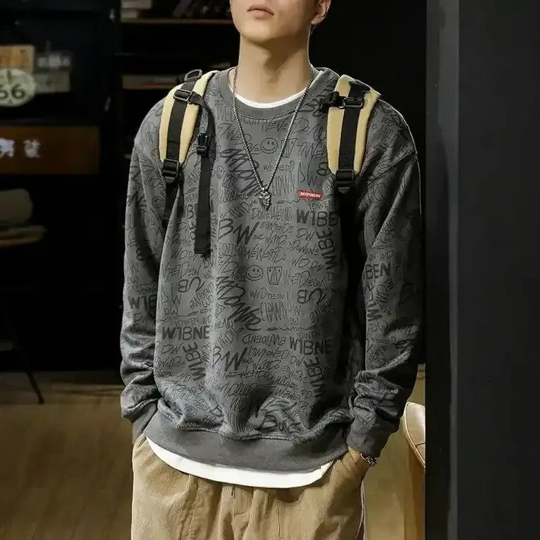 Men's Round Neck Graffiti Print Sweater