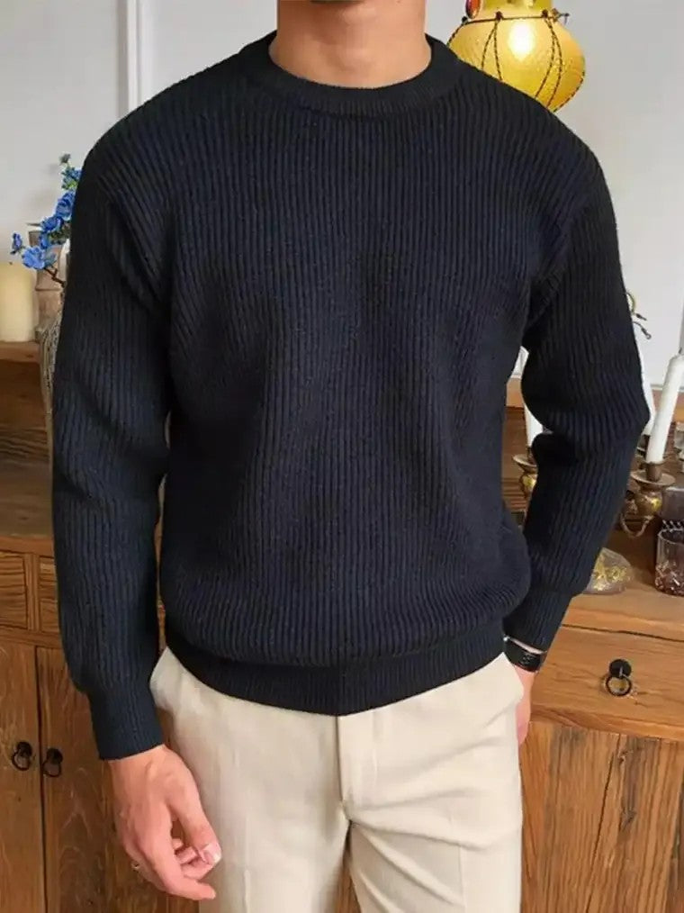 Men's Round Neck Ribbed Knit Sweater