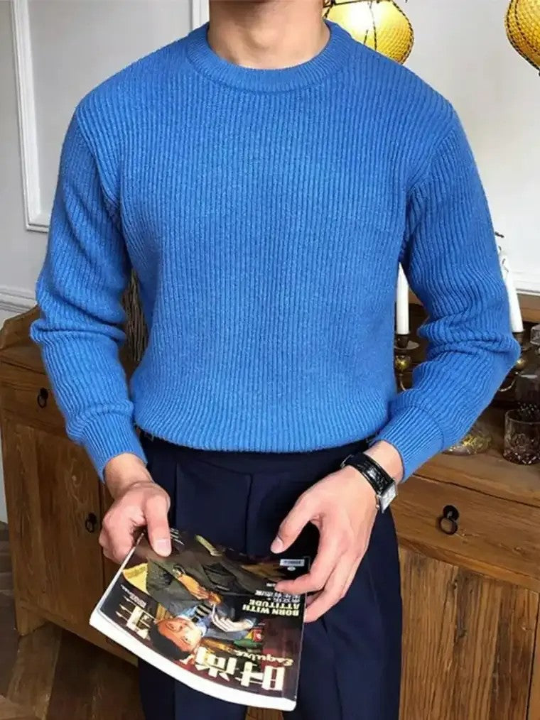 Men's Round Neck Ribbed Knit Sweater