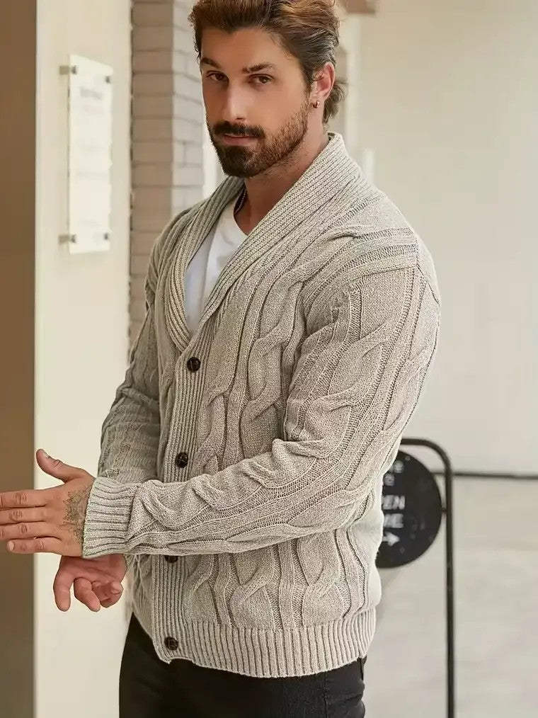 Men's Shawl Collar Button-Front Cardigan