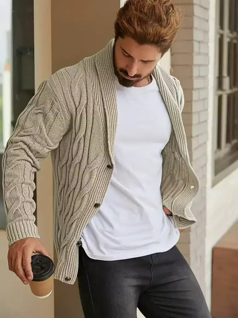 Men's Shawl Collar Button-Front Cardigan