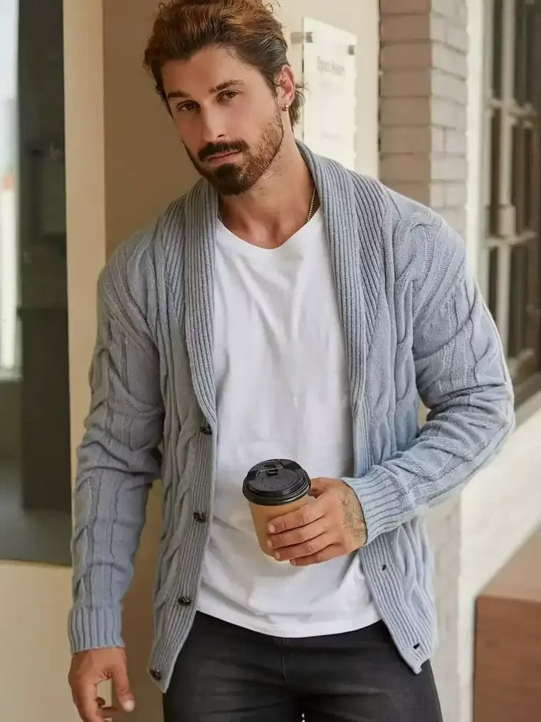 Men's Shawl Collar Button-Front Cardigan