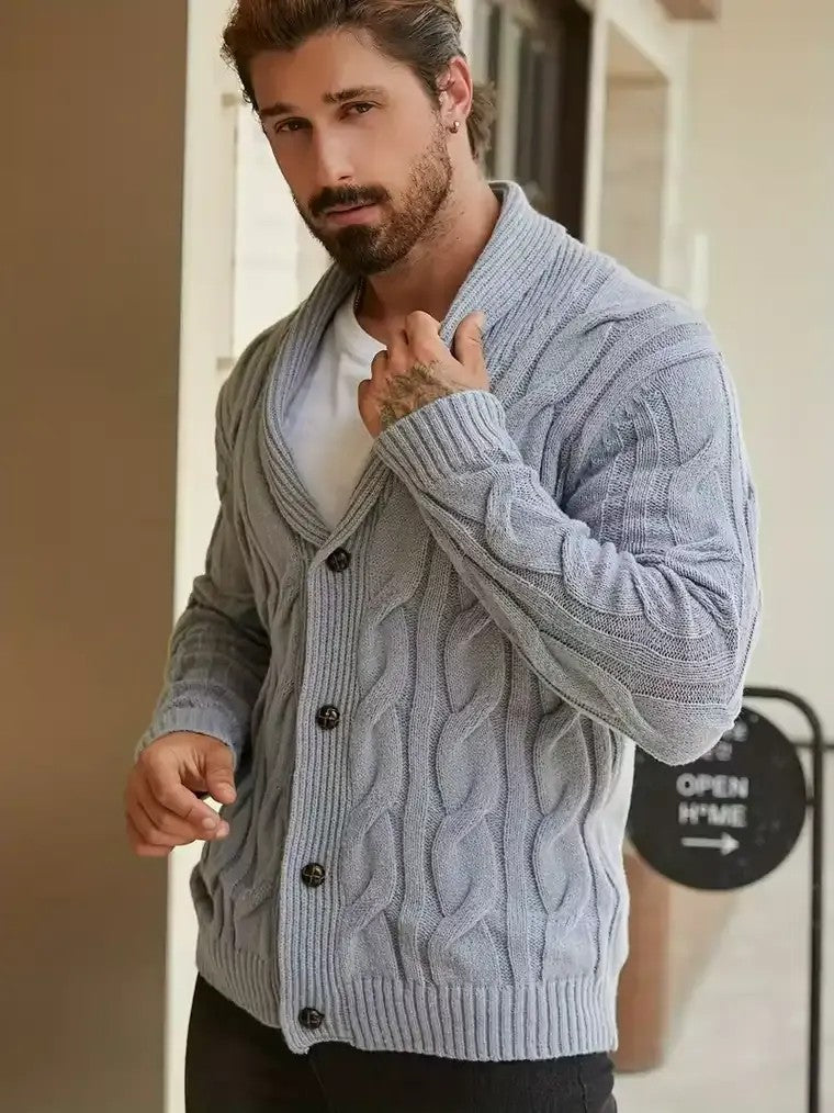 Men's Shawl Collar Button-Front Cardigan