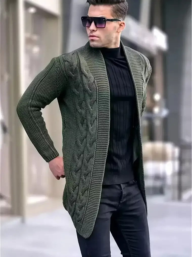 Men's Shawl Collar Cardigan with Cable Pattern