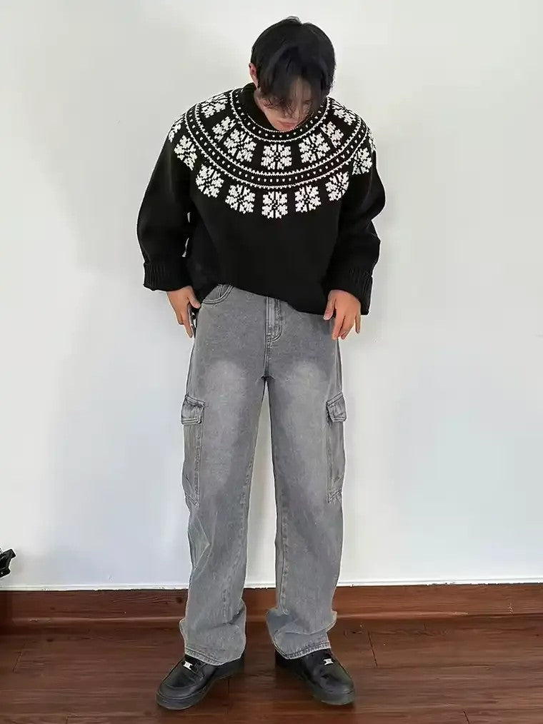 Men's Snowflake Patterned Knit Sweater