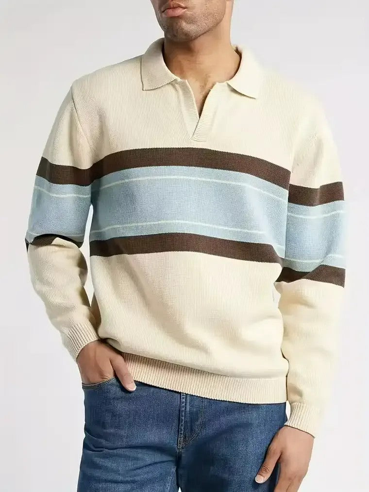 Men's Striped Knit Polo Sweater