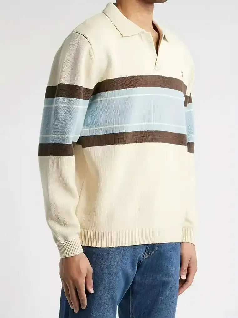 Men's Striped Knit Polo Sweater