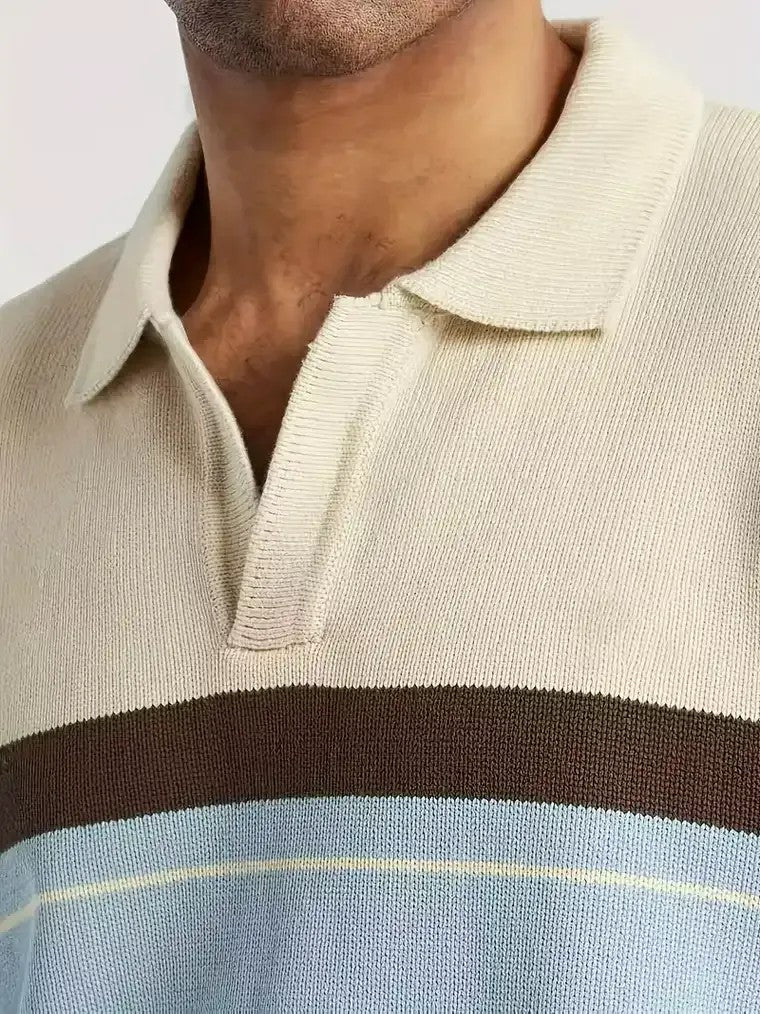 Men's Striped Knit Polo Sweater