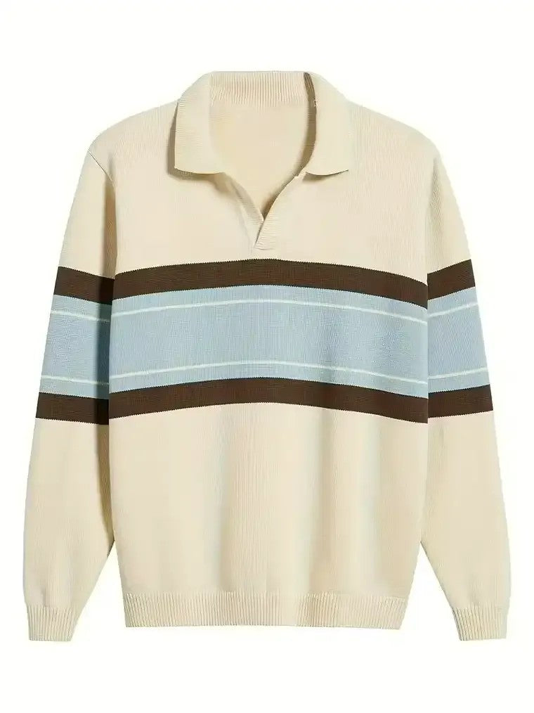 Men's Striped Knit Polo Sweater