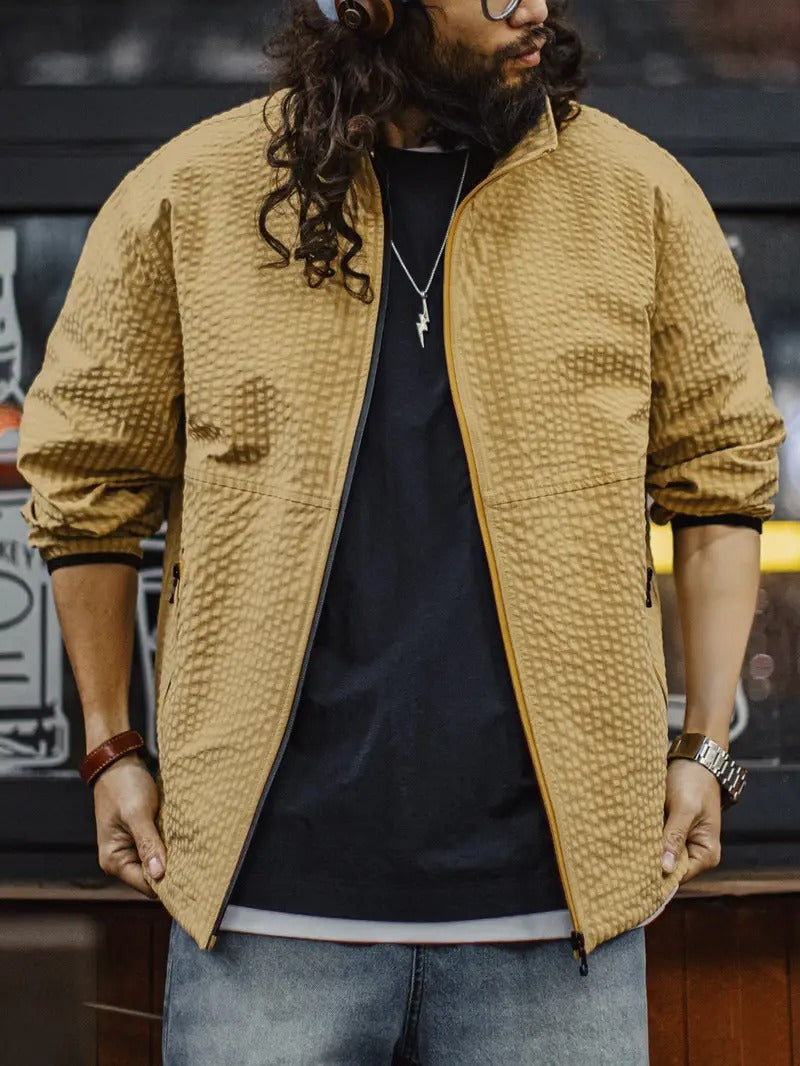 Men's Textured Checkered Zip Jacket