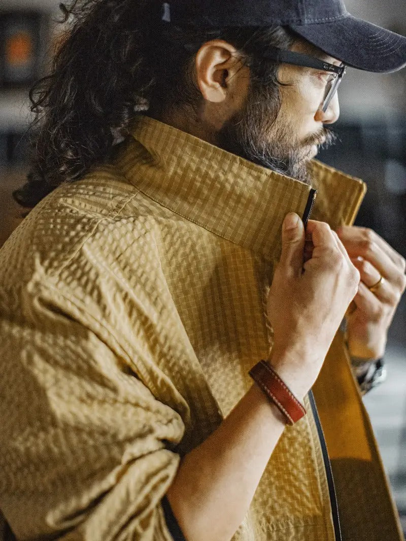 Men's Textured Checkered Zip Jacket