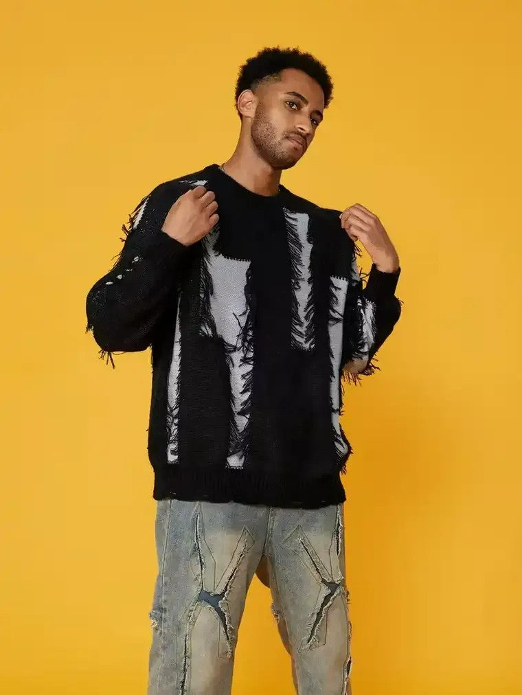 Men's Textured Contrast Pattern Sweater