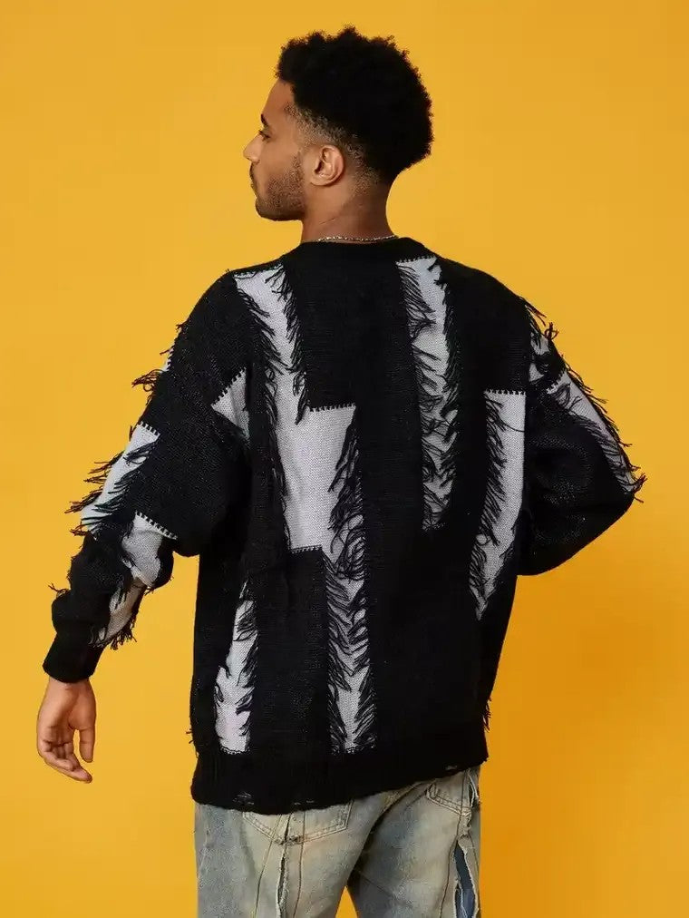 Men's Textured Contrast Pattern Sweater