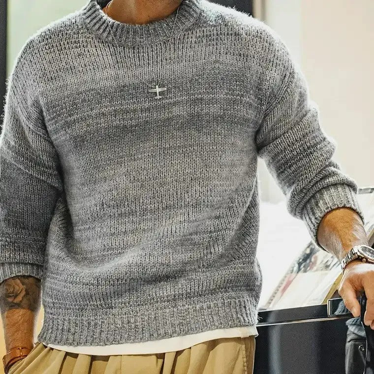 Men's Textured Marled Pattern Knit Sweater