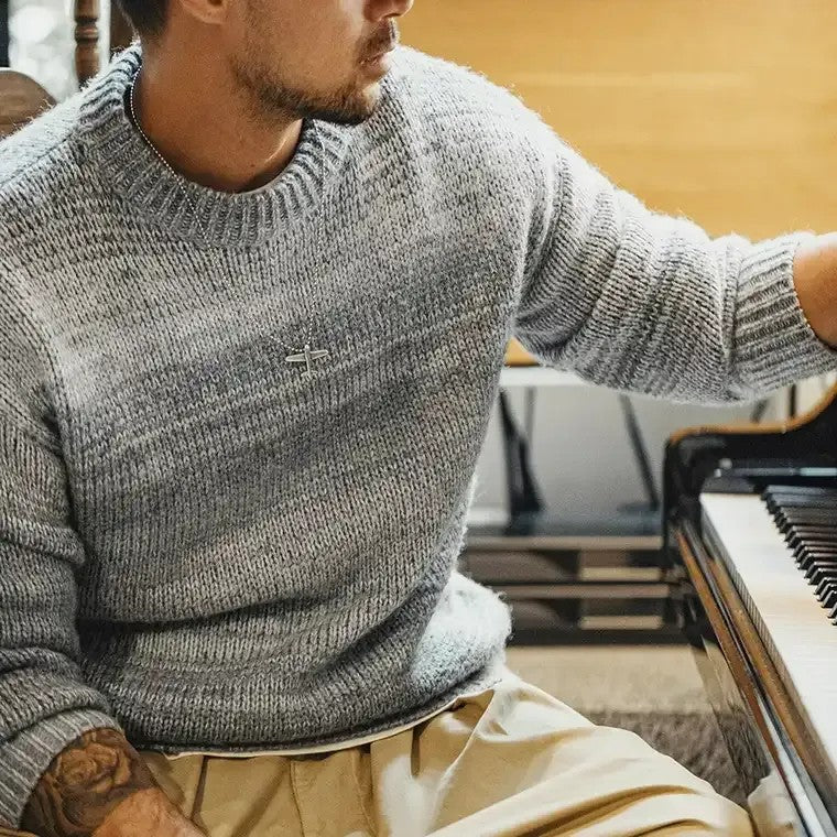 Men's Textured Marled Pattern Knit Sweater