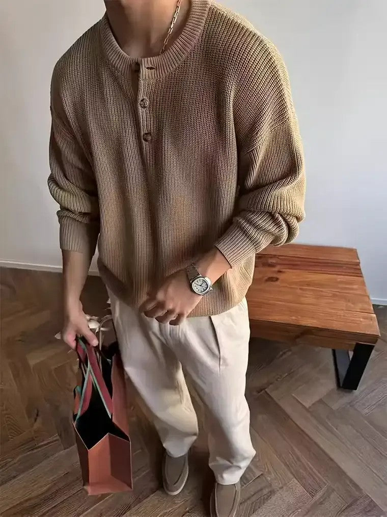 Men's Three-Button Placket Sweater