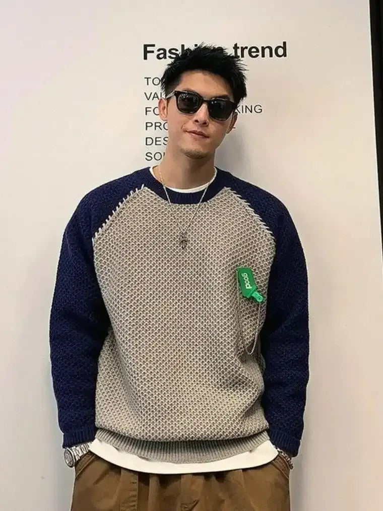Men's Two-Tone Raglan Knit Sweater