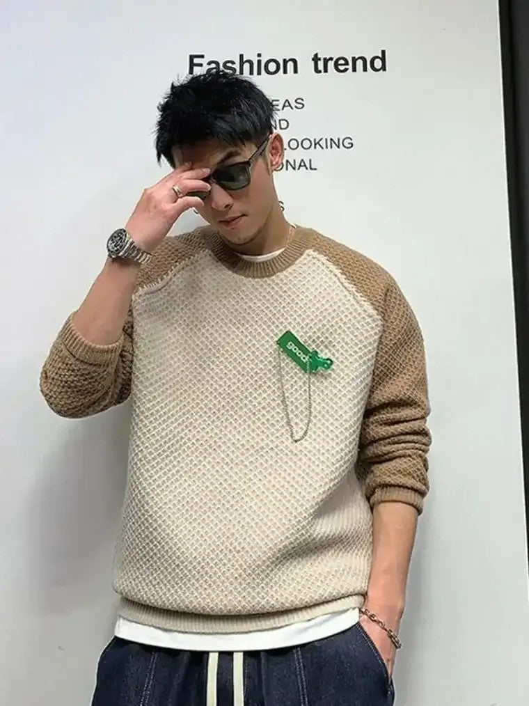 Men's Two-Tone Raglan Knit Sweater