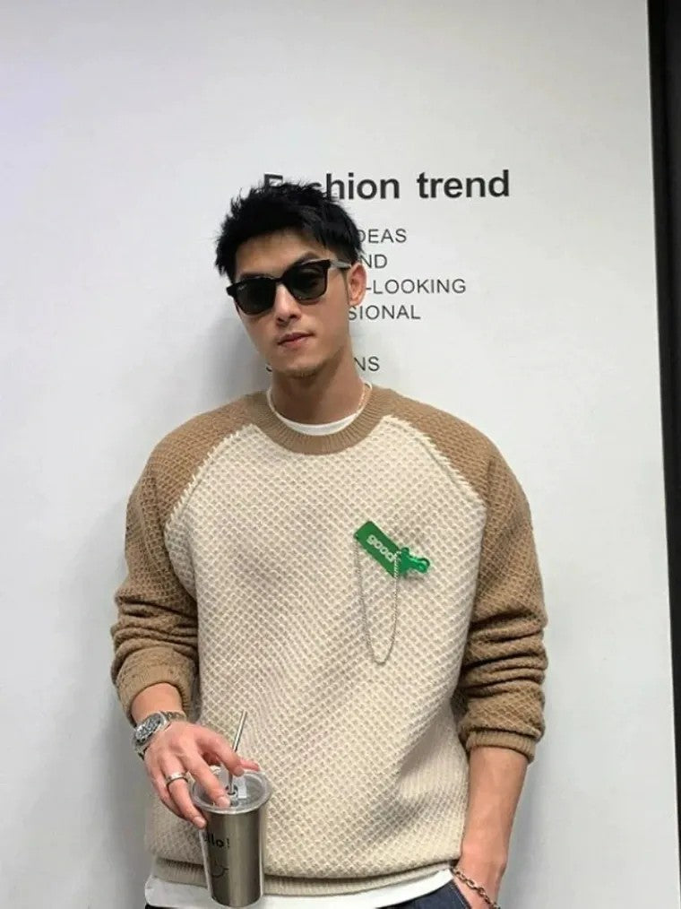 Men's Two-Tone Raglan Knit Sweater