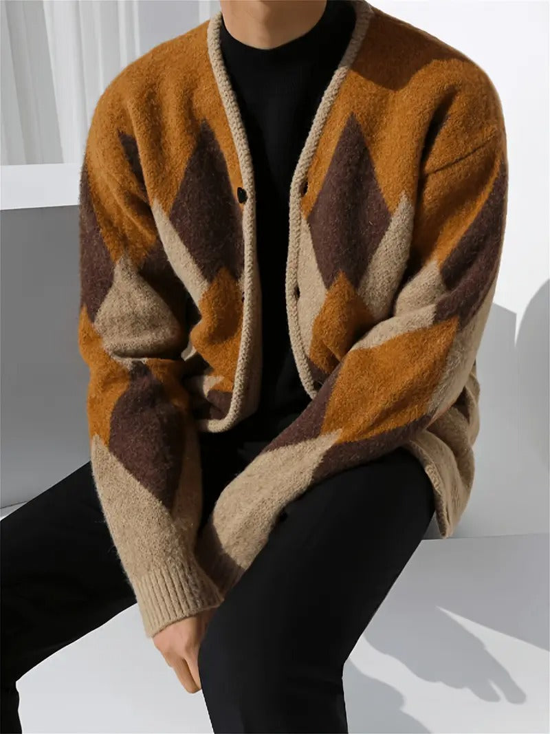 Men's V-Neck Button-Front Knit Cardigan