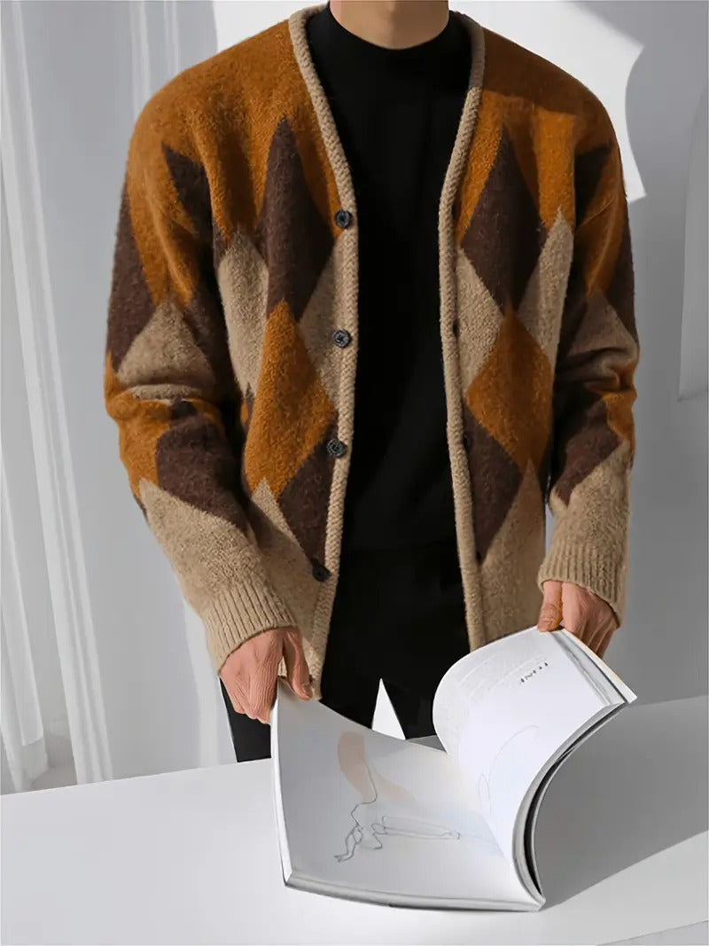 Men's V-Neck Button-Front Knit Cardigan