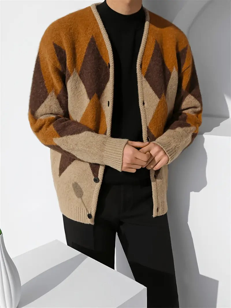Men's V-Neck Button-Front Knit Cardigan