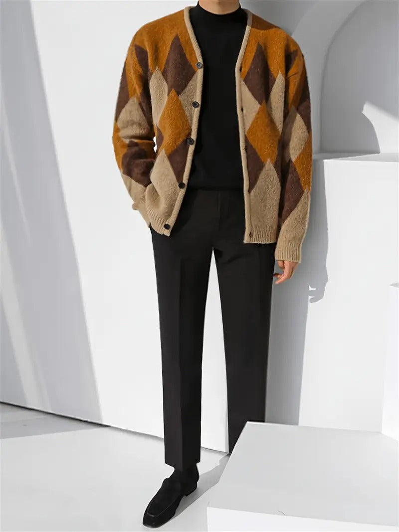 Men's V-Neck Button-Front Knit Cardigan