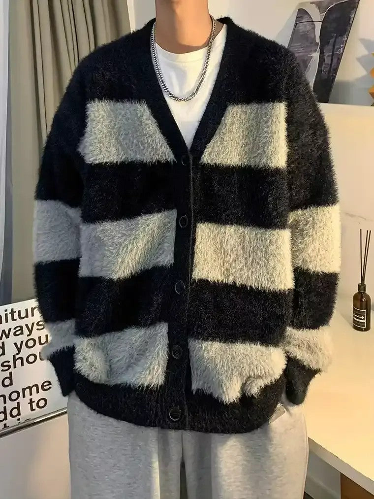 Men's V-Neck Button-Front Striped Cardigan