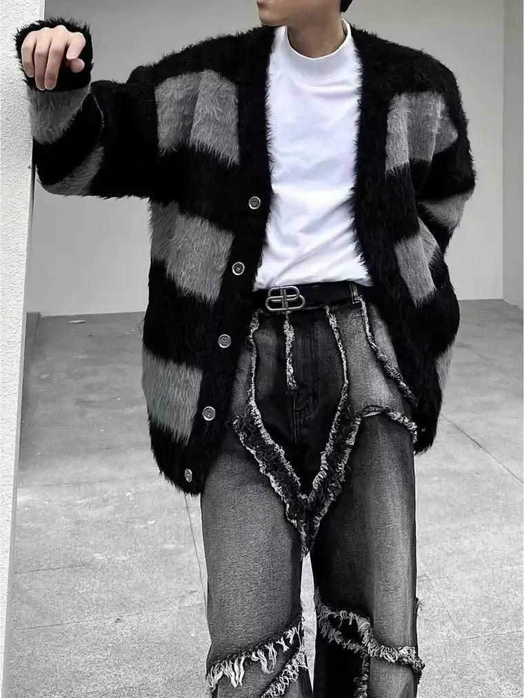 Men's V-Neck Button-Front Striped Cardigan