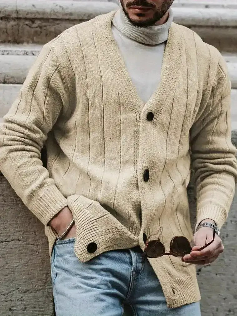 Men's V-neck Button-Front Ribbed Cardigan