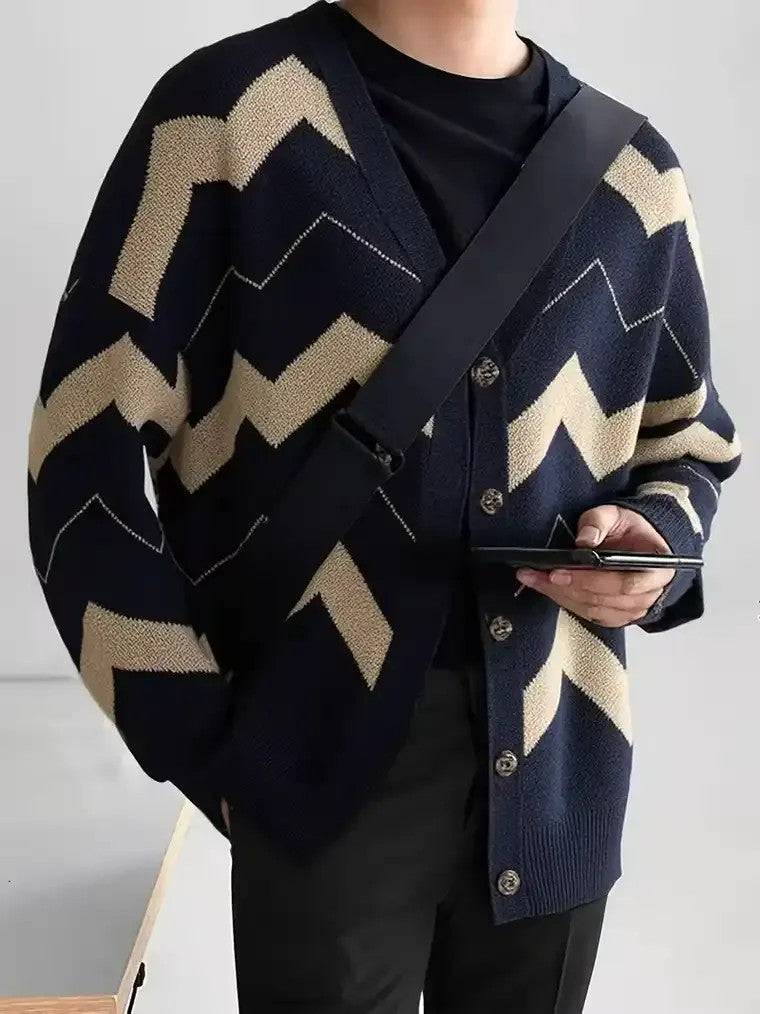 Men's V-neck Chevron Pattern Cardigan