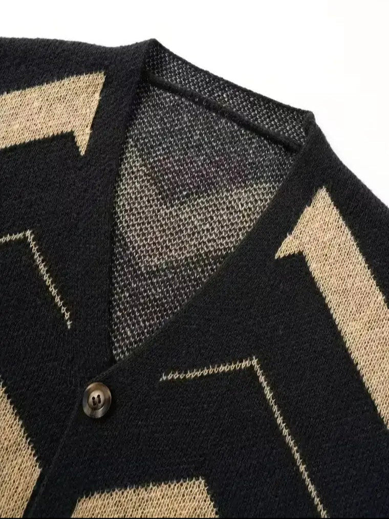 Men's V-neck Chevron Pattern Cardigan