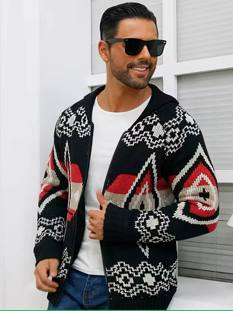 Men's Zip-Front Cardigan with Lapel Collar