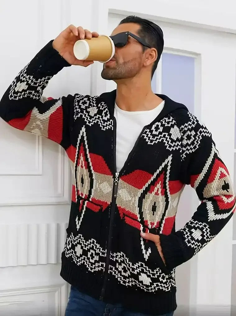 Men's Zip-Front Cardigan with Lapel Collar