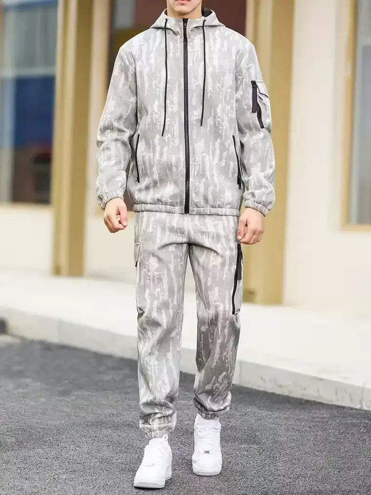 Men's Zip-Up Hoodie and Cargo Pants Set