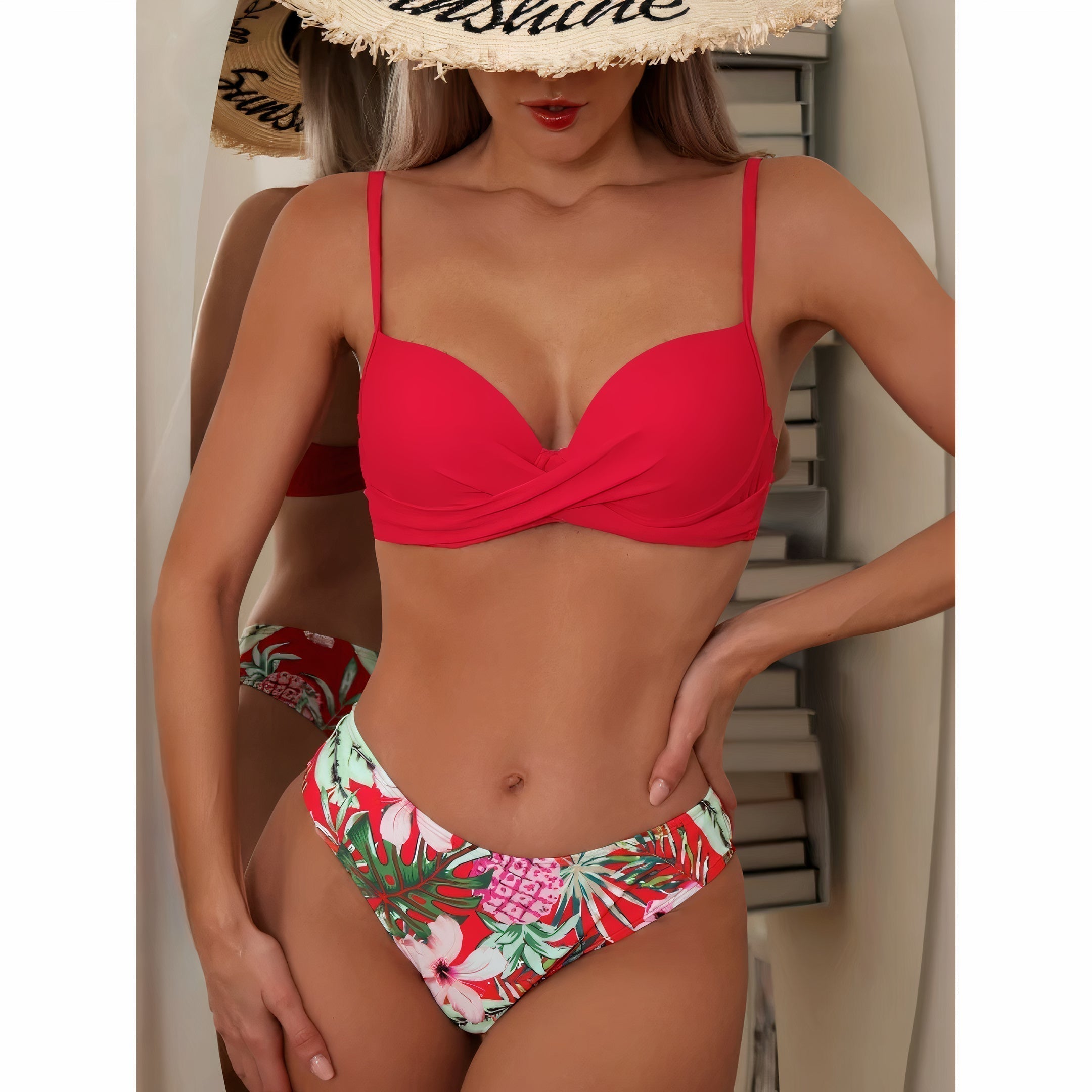 Women's Summer Bikini Set with Floral Cardigan