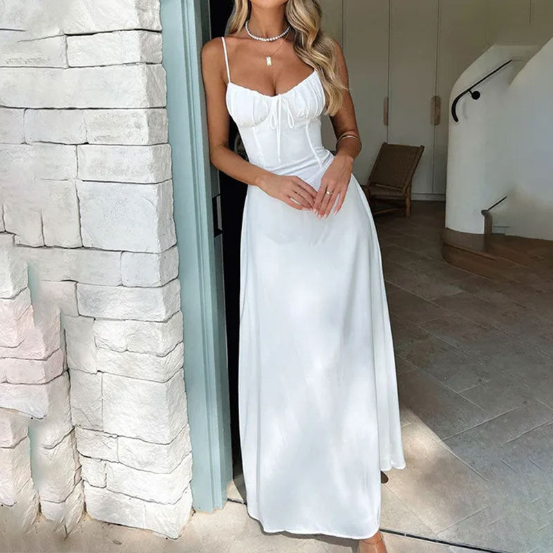 Women's Summer Maxi Dress with Sleeveless and Ruched Bodice