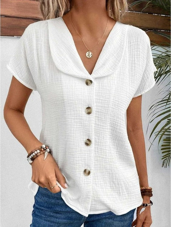 Women's Summer Blouse with Buttons and Collar