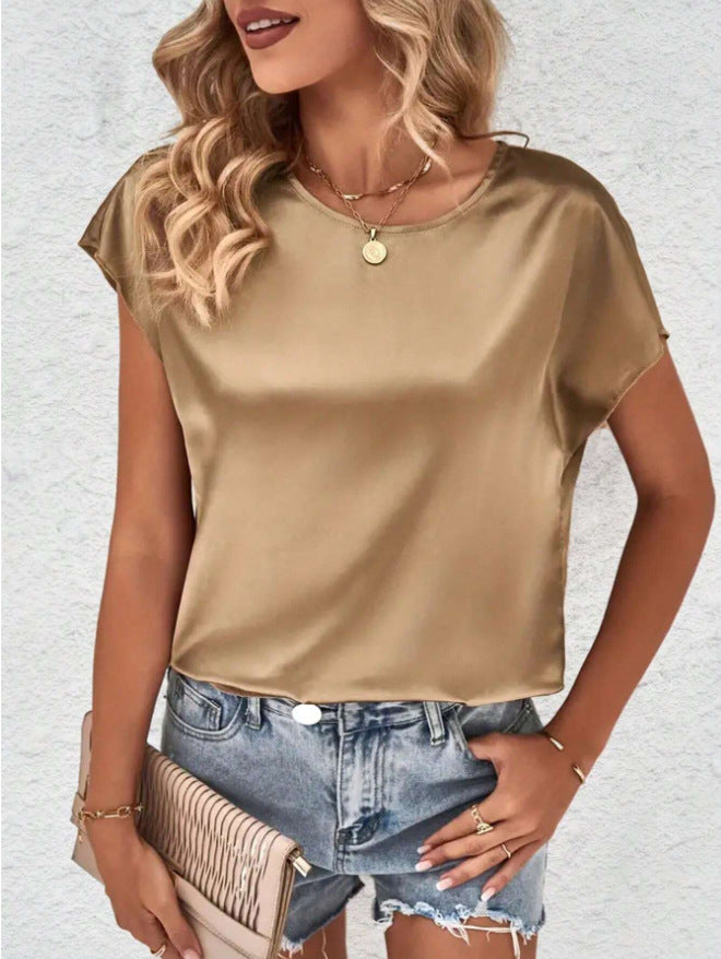 Women's Summer Top with Short Sleeves and Smooth Fabric