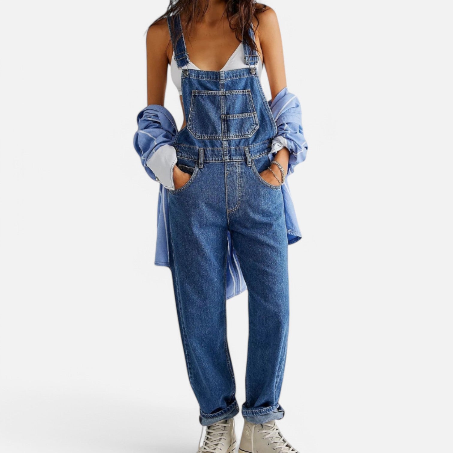 Women's Vintage Denim Jumpsuit with Pockets