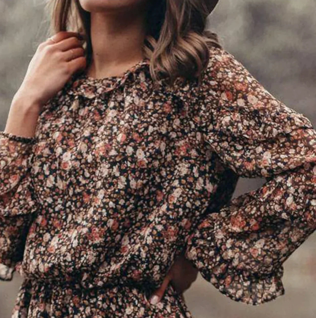 Women's Summer Floral Mini Dress with Layered Ruffles and Long Sleeve