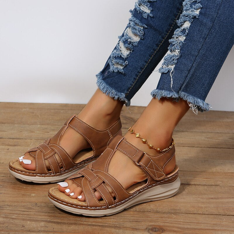 Women's Summer Hook-and-Loop Sandals with Interwoven Front Straps