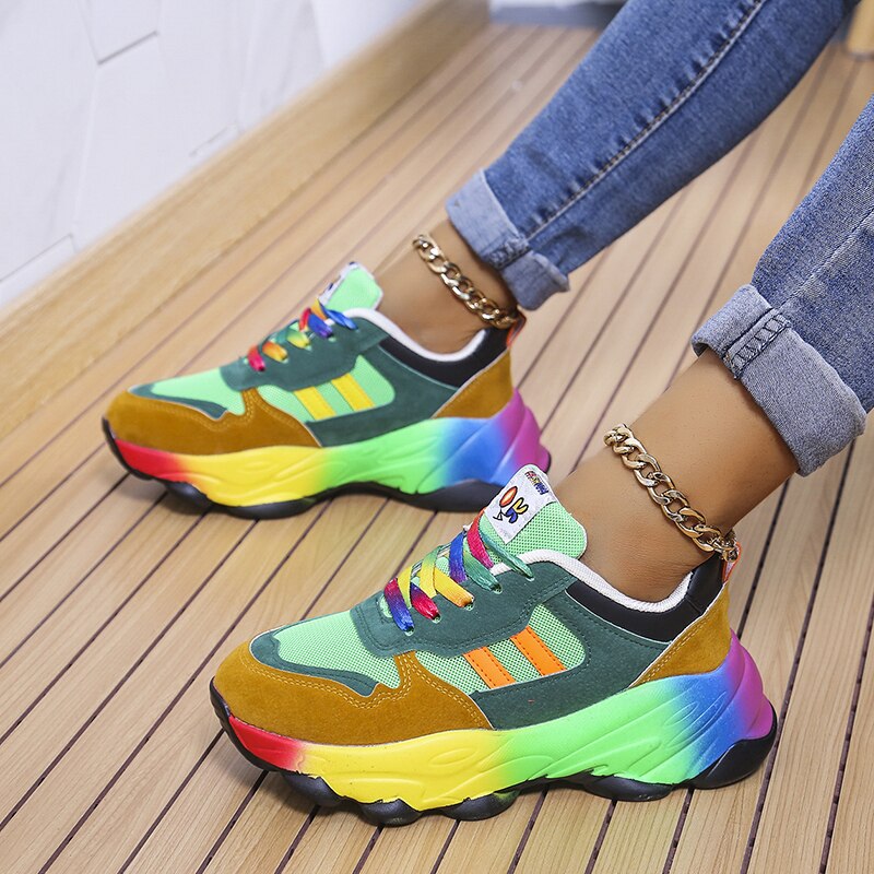 Women's All Season Multicolor Sneakers with Lace-up and Thick Sole