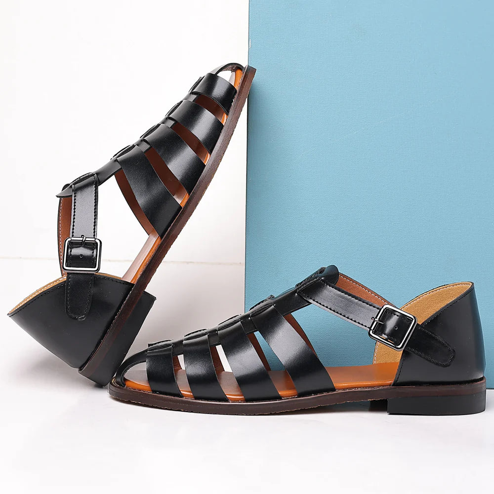 Men's Summer Fisherman Style Flat Sandals with Buckle Closure