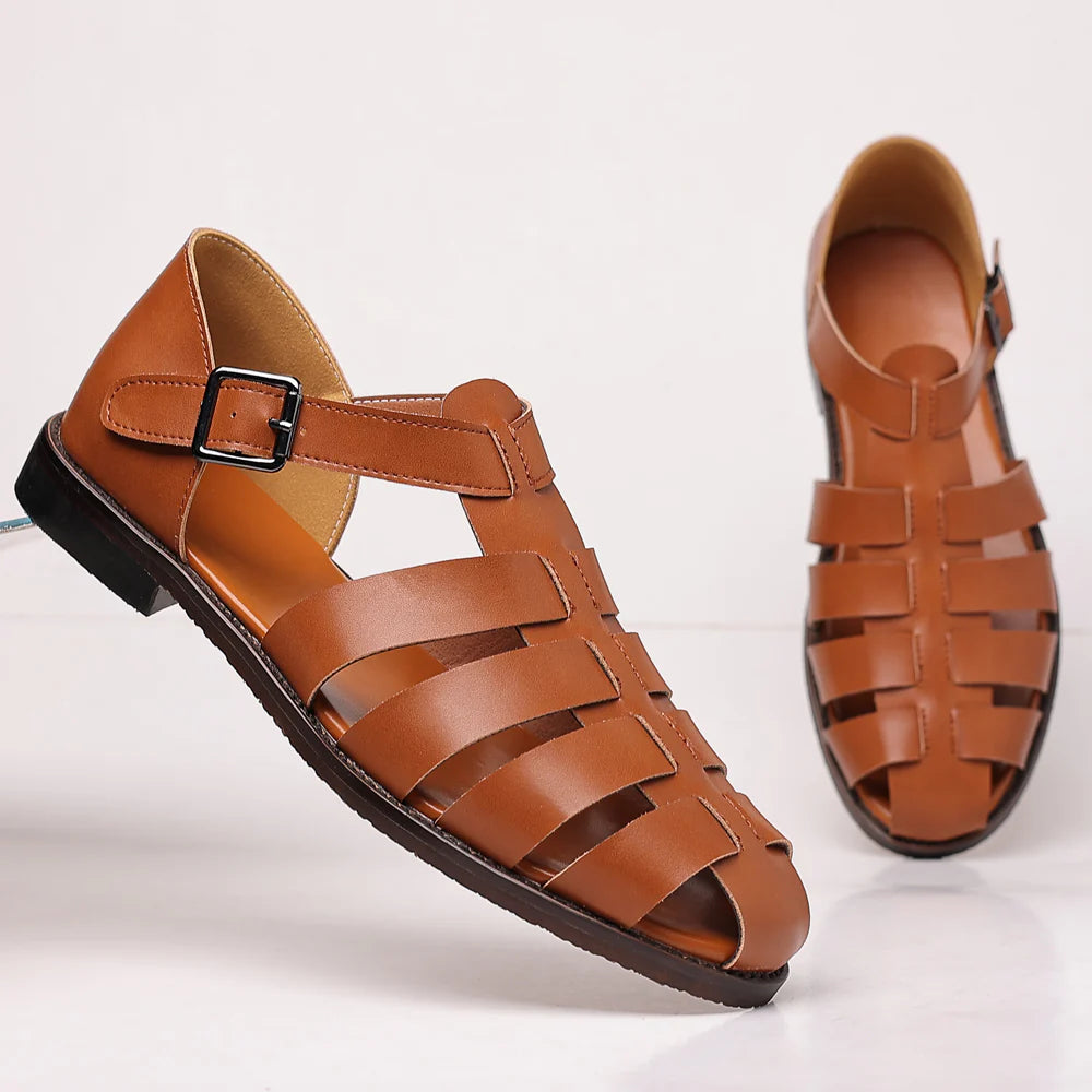 Men's Summer Fisherman Style Flat Sandals with Buckle Closure