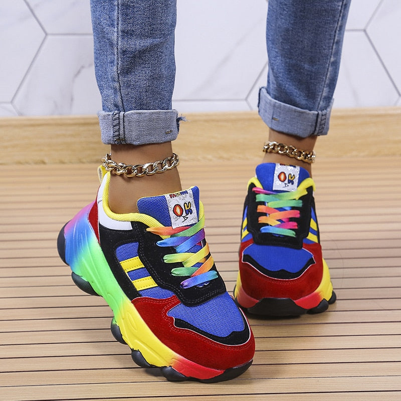 Women's All Season Multicolor Sneakers with Lace-up and Thick Sole