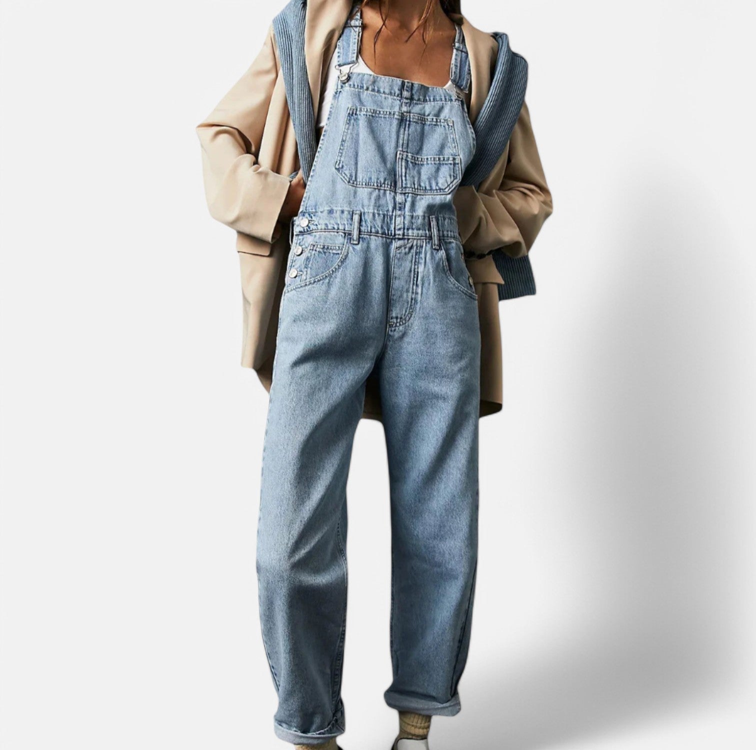 Women's Vintage Denim Jumpsuit with Pockets
