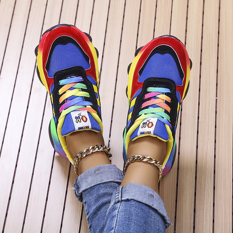 Women's All Season Multicolor Sneakers with Lace-up and Thick Sole