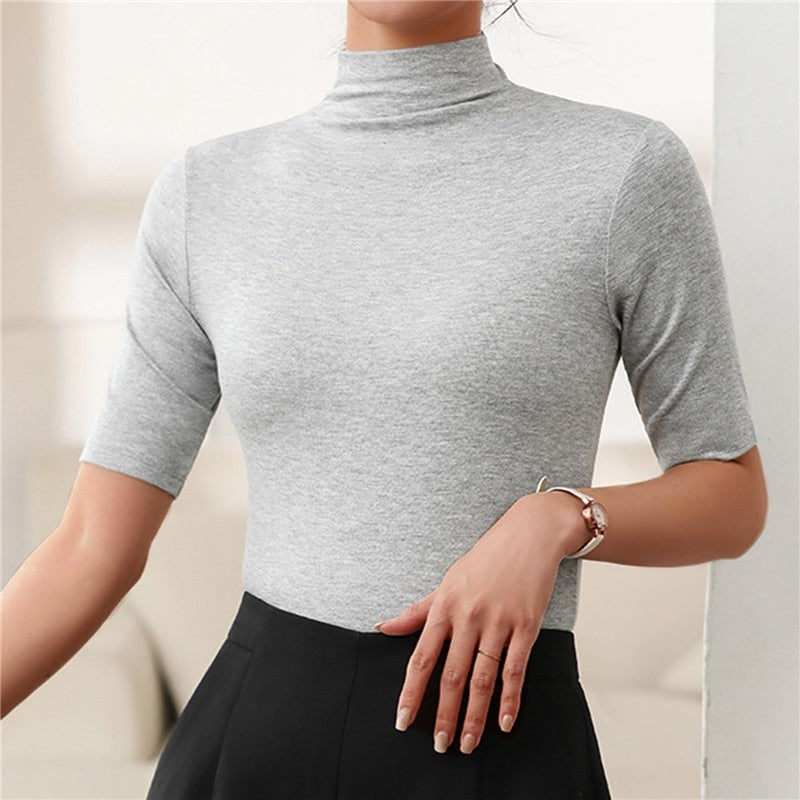 Women's Shirt with Turtleneck and Short Sleeves
