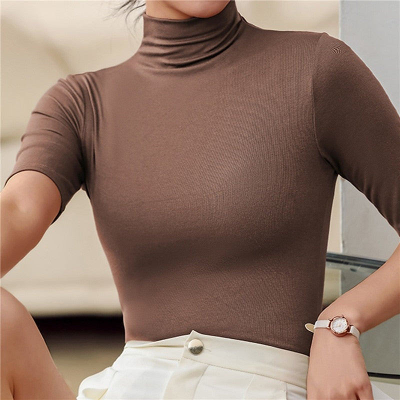 Women's Shirt with Turtleneck and Short Sleeves